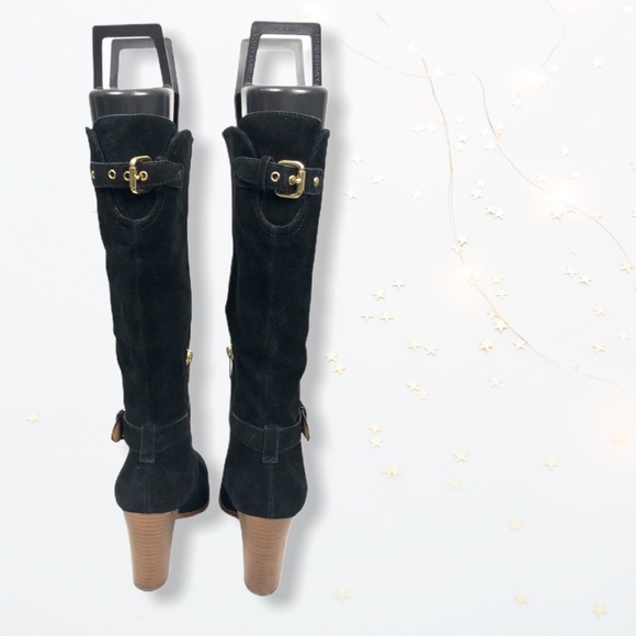 Black Suede Coach Beverly Heeled Boots Sz 6.5B - Picture 5 of 7